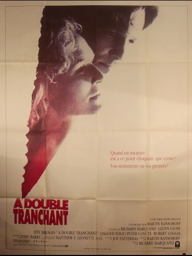 Affiche du film A DOUBLE TRANCHANT - Titre original : JAGGED EDGE